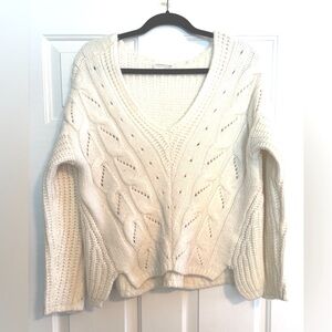 Anthropologie Deep V Cable Knit Sweater - Cream
